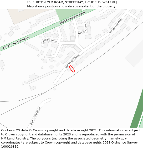75, BURTON OLD ROAD, STREETHAY, LICHFIELD, WS13 8LJ: Location map and indicative extent of plot