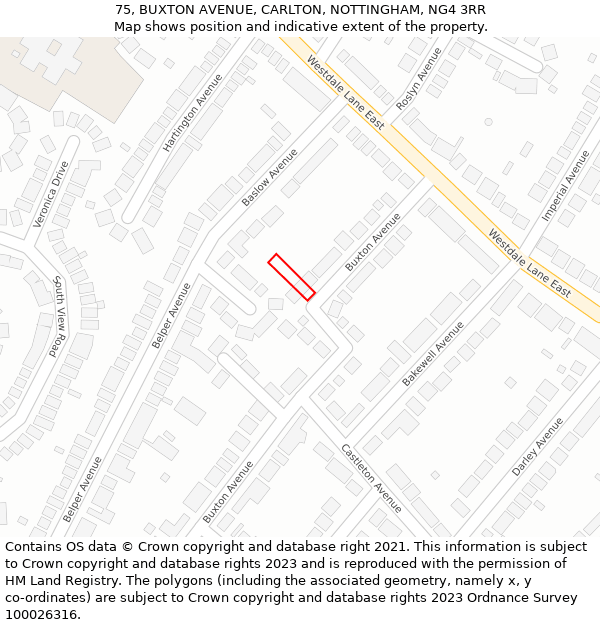 75, BUXTON AVENUE, CARLTON, NOTTINGHAM, NG4 3RR: Location map and indicative extent of plot