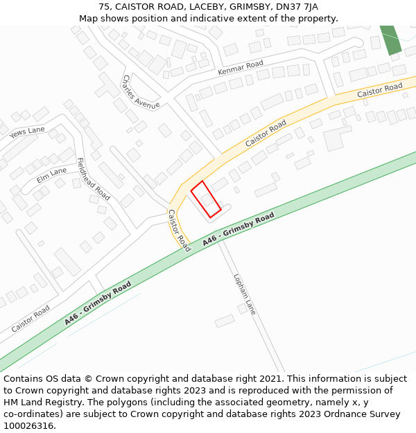 75, CAISTOR ROAD, LACEBY, GRIMSBY, DN37 7JA: Location map and indicative extent of plot