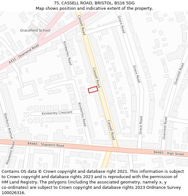 75, CASSELL ROAD, BRISTOL, BS16 5DG: Location map and indicative extent of plot