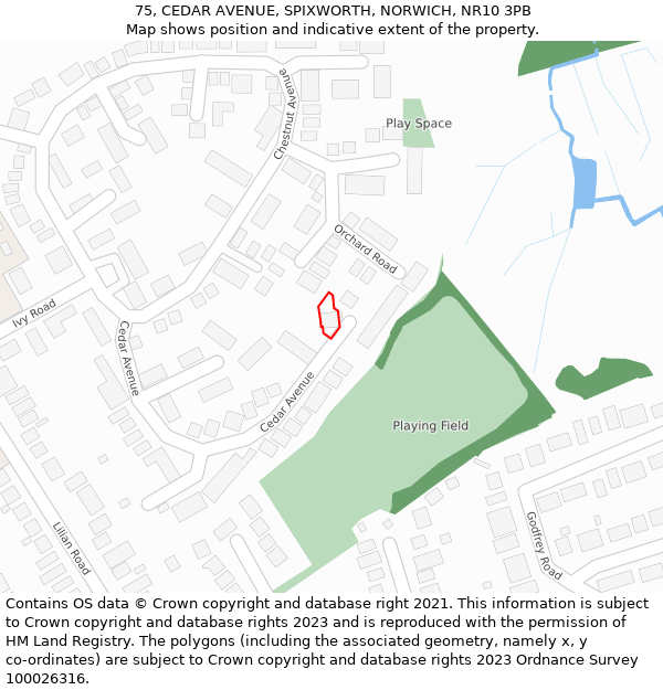 75, CEDAR AVENUE, SPIXWORTH, NORWICH, NR10 3PB: Location map and indicative extent of plot