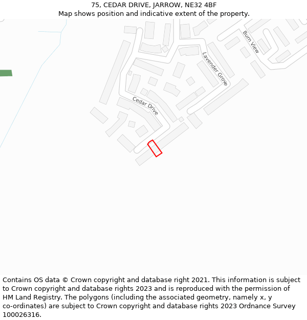 75, CEDAR DRIVE, JARROW, NE32 4BF: Location map and indicative extent of plot