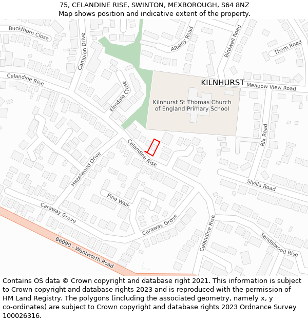 75, CELANDINE RISE, SWINTON, MEXBOROUGH, S64 8NZ: Location map and indicative extent of plot