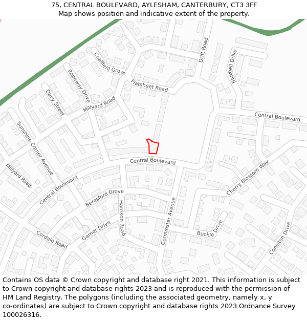 75, CENTRAL BOULEVARD, AYLESHAM, CANTERBURY, CT3 3FF: Location map and indicative extent of plot