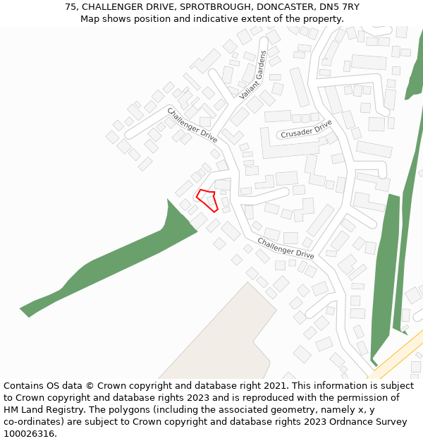 75, CHALLENGER DRIVE, SPROTBROUGH, DONCASTER, DN5 7RY: Location map and indicative extent of plot