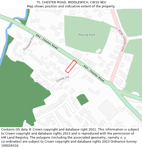 75, CHESTER ROAD, MIDDLEWICH, CW10 9EU: Location map and indicative extent of plot