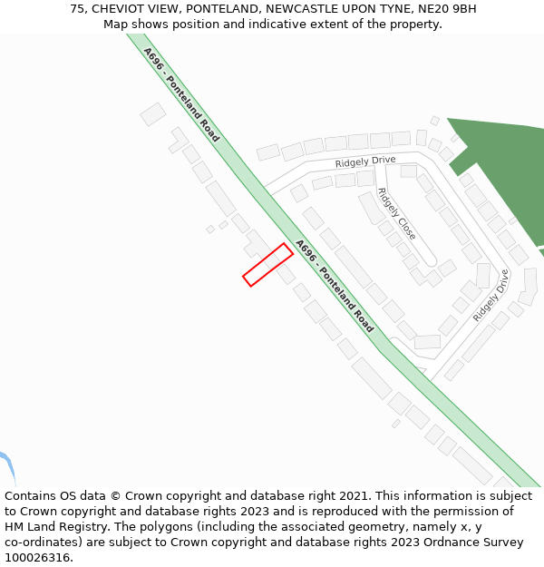 75, CHEVIOT VIEW, PONTELAND, NEWCASTLE UPON TYNE, NE20 9BH: Location map and indicative extent of plot