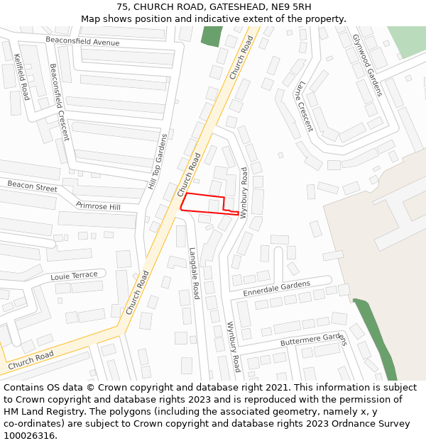 75, CHURCH ROAD, GATESHEAD, NE9 5RH: Location map and indicative extent of plot