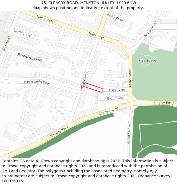 75, CLEASBY ROAD, MENSTON, ILKLEY, LS29 6HW: Location map and indicative extent of plot