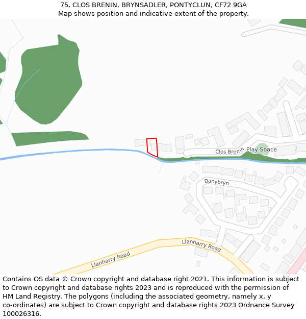 75, CLOS BRENIN, BRYNSADLER, PONTYCLUN, CF72 9GA: Location map and indicative extent of plot