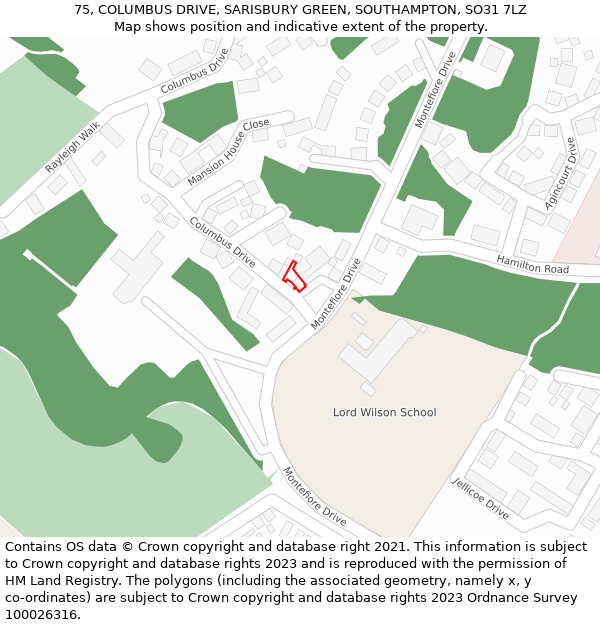 75, COLUMBUS DRIVE, SARISBURY GREEN, SOUTHAMPTON, SO31 7LZ: Location map and indicative extent of plot