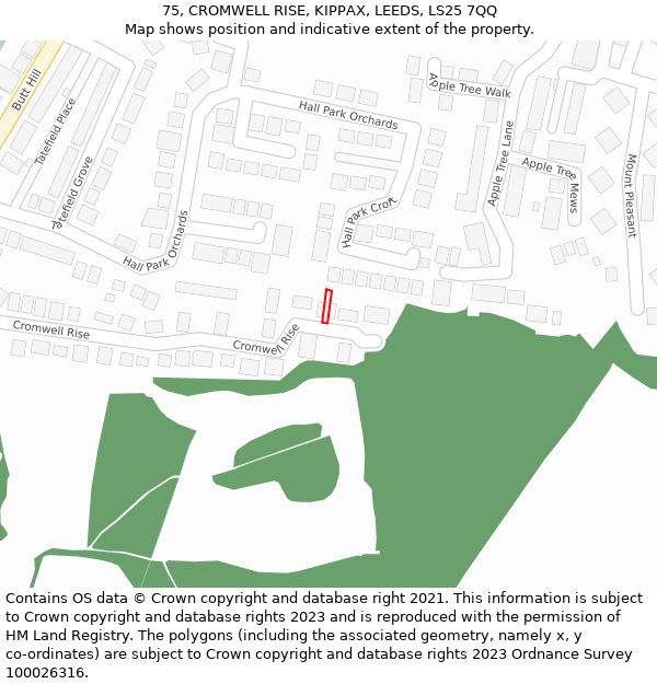 75, CROMWELL RISE, KIPPAX, LEEDS, LS25 7QQ: Location map and indicative extent of plot