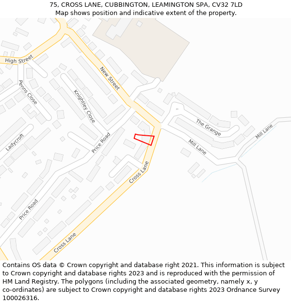 75, CROSS LANE, CUBBINGTON, LEAMINGTON SPA, CV32 7LD: Location map and indicative extent of plot