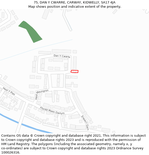 75, DAN Y CWARRE, CARWAY, KIDWELLY, SA17 4JA: Location map and indicative extent of plot