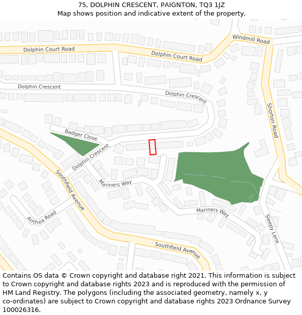 75, DOLPHIN CRESCENT, PAIGNTON, TQ3 1JZ: Location map and indicative extent of plot