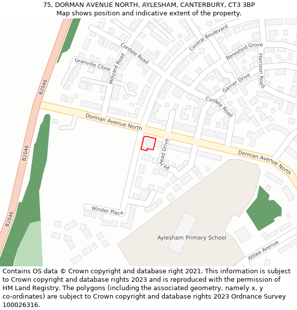 75, DORMAN AVENUE NORTH, AYLESHAM, CANTERBURY, CT3 3BP: Location map and indicative extent of plot