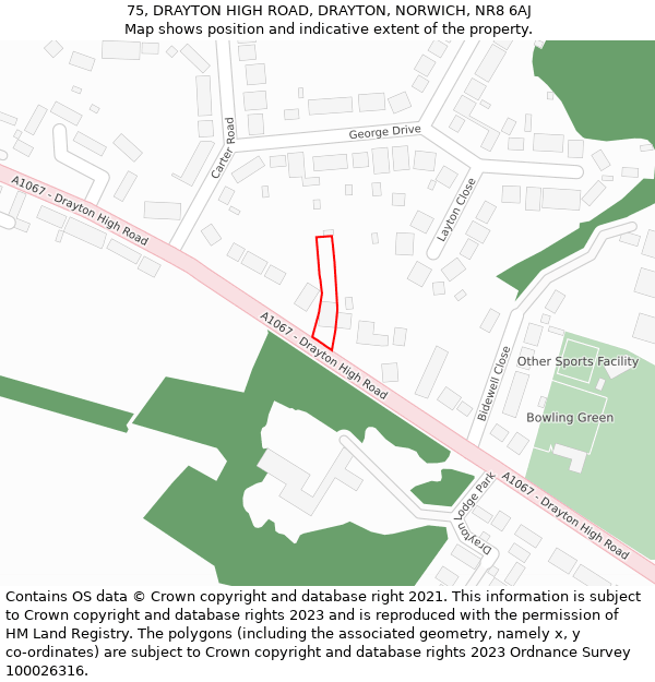 75, DRAYTON HIGH ROAD, DRAYTON, NORWICH, NR8 6AJ: Location map and indicative extent of plot