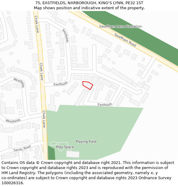 75, EASTFIELDS, NARBOROUGH, KING'S LYNN, PE32 1ST: Location map and indicative extent of plot