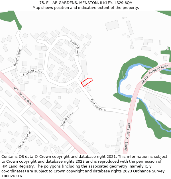 75, ELLAR GARDENS, MENSTON, ILKLEY, LS29 6QA: Location map and indicative extent of plot