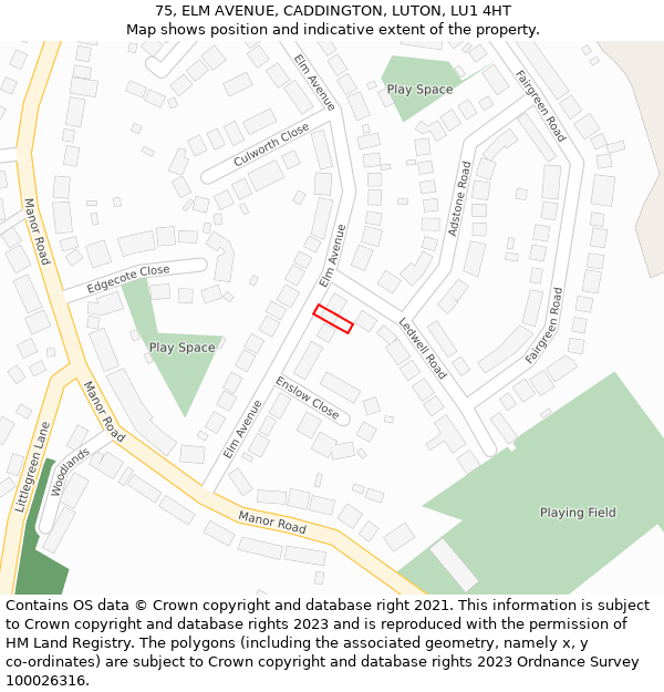 75, ELM AVENUE, CADDINGTON, LUTON, LU1 4HT: Location map and indicative extent of plot