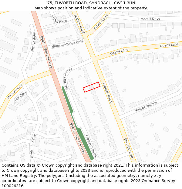 75, ELWORTH ROAD, SANDBACH, CW11 3HN: Location map and indicative extent of plot
