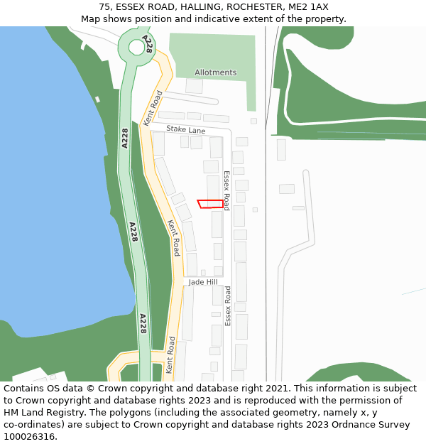 75, ESSEX ROAD, HALLING, ROCHESTER, ME2 1AX: Location map and indicative extent of plot