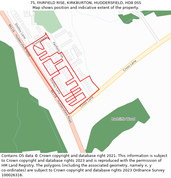 75, FAIRFIELD RISE, KIRKBURTON, HUDDERSFIELD, HD8 0SS: Location map and indicative extent of plot
