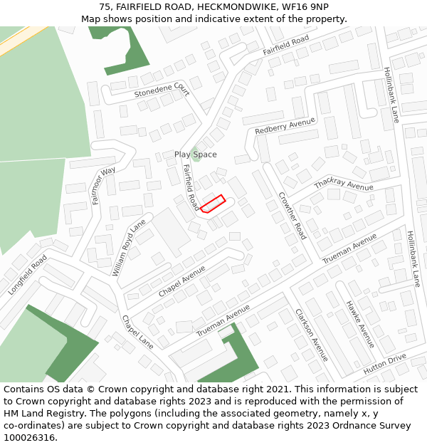 75, FAIRFIELD ROAD, HECKMONDWIKE, WF16 9NP: Location map and indicative extent of plot