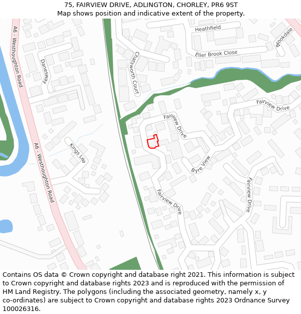 75, FAIRVIEW DRIVE, ADLINGTON, CHORLEY, PR6 9ST: Location map and indicative extent of plot