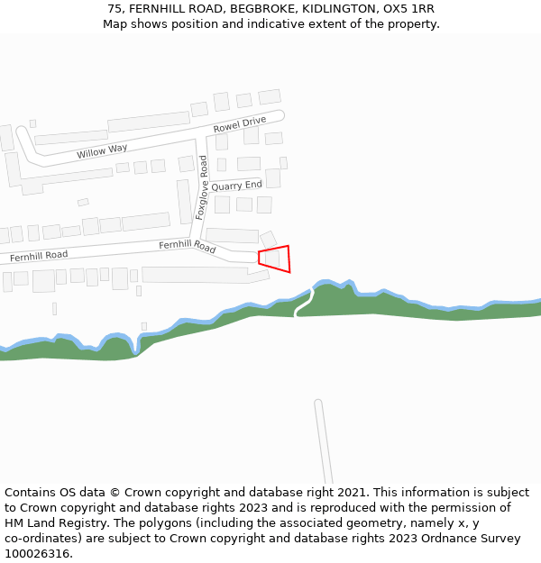 75, FERNHILL ROAD, BEGBROKE, KIDLINGTON, OX5 1RR: Location map and indicative extent of plot