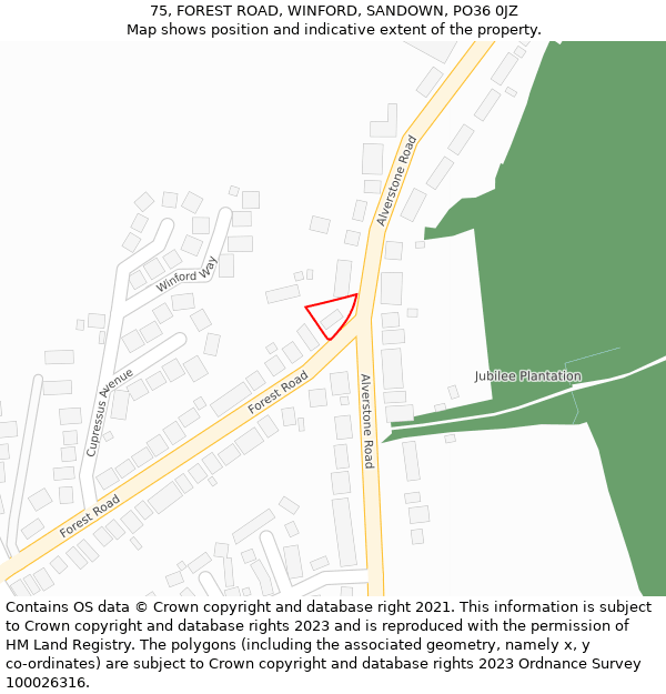 75, FOREST ROAD, WINFORD, SANDOWN, PO36 0JZ: Location map and indicative extent of plot