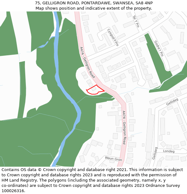 75, GELLIGRON ROAD, PONTARDAWE, SWANSEA, SA8 4NP: Location map and indicative extent of plot