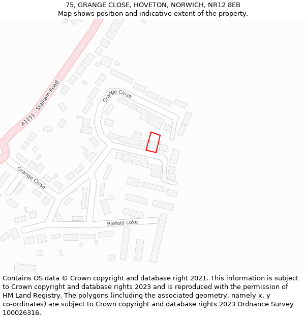 75, GRANGE CLOSE, HOVETON, NORWICH, NR12 8EB: Location map and indicative extent of plot