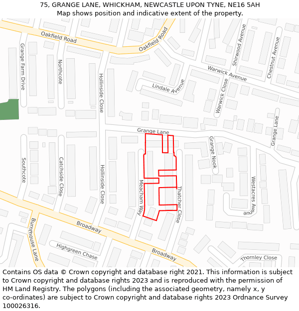 75, GRANGE LANE, WHICKHAM, NEWCASTLE UPON TYNE, NE16 5AH: Location map and indicative extent of plot