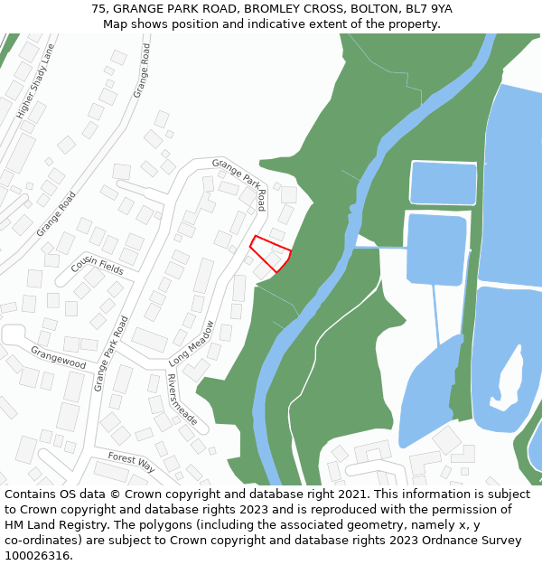 75, GRANGE PARK ROAD, BROMLEY CROSS, BOLTON, BL7 9YA: Location map and indicative extent of plot