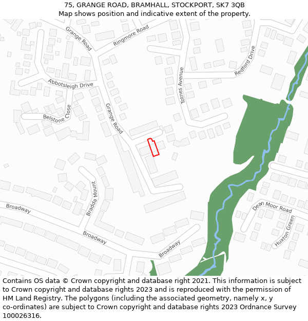 75, GRANGE ROAD, BRAMHALL, STOCKPORT, SK7 3QB: Location map and indicative extent of plot