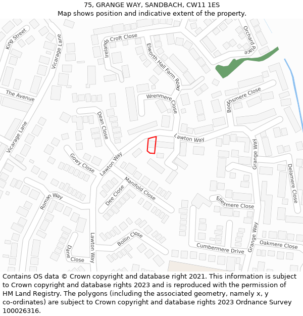 75, GRANGE WAY, SANDBACH, CW11 1ES: Location map and indicative extent of plot