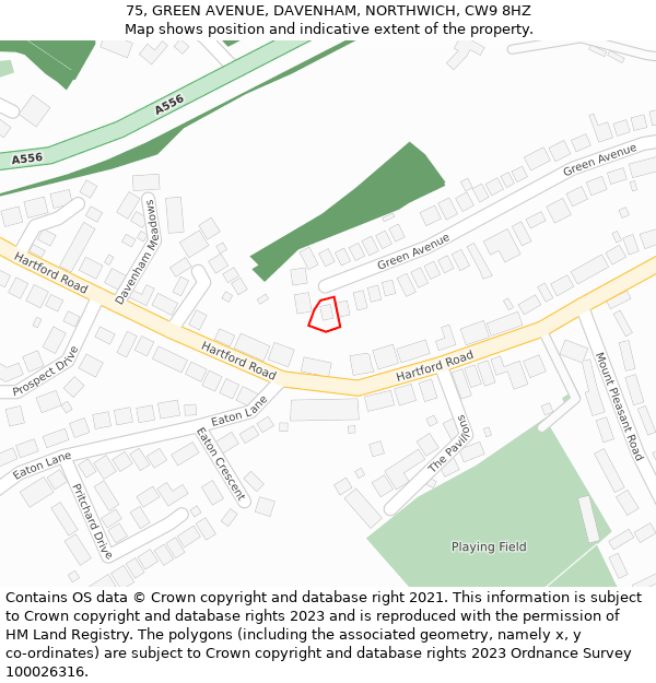 75, GREEN AVENUE, DAVENHAM, NORTHWICH, CW9 8HZ: Location map and indicative extent of plot