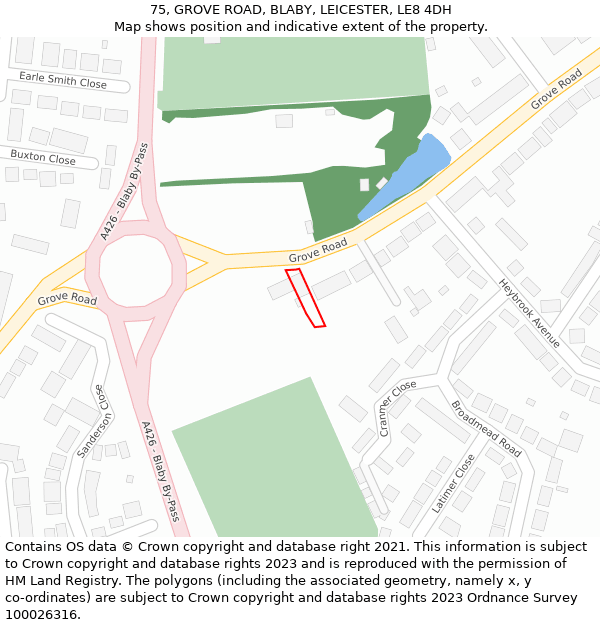75, GROVE ROAD, BLABY, LEICESTER, LE8 4DH: Location map and indicative extent of plot