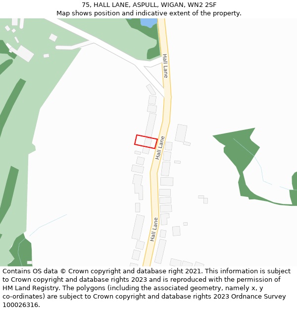 75, HALL LANE, ASPULL, WIGAN, WN2 2SF: Location map and indicative extent of plot