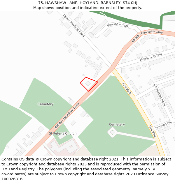 75, HAWSHAW LANE, HOYLAND, BARNSLEY, S74 0HJ: Location map and indicative extent of plot