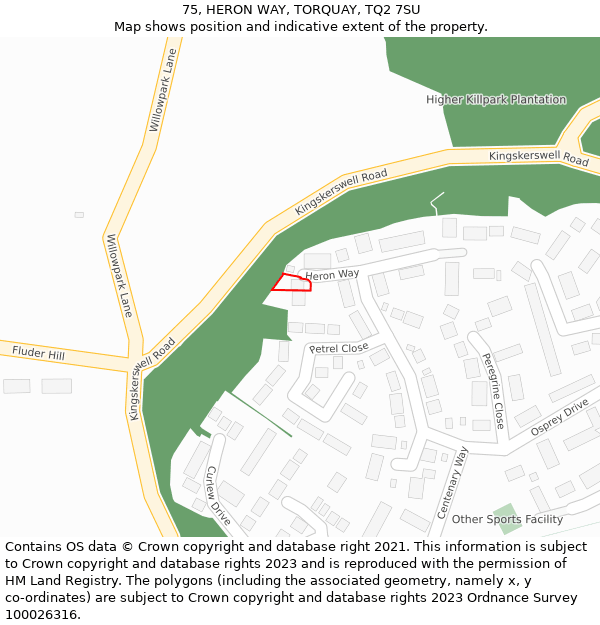 75, HERON WAY, TORQUAY, TQ2 7SU: Location map and indicative extent of plot