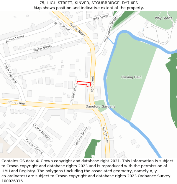75, HIGH STREET, KINVER, STOURBRIDGE, DY7 6ES: Location map and indicative extent of plot