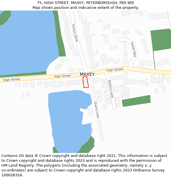 75, HIGH STREET, MAXEY, PETERBOROUGH, PE6 9EE: Location map and indicative extent of plot