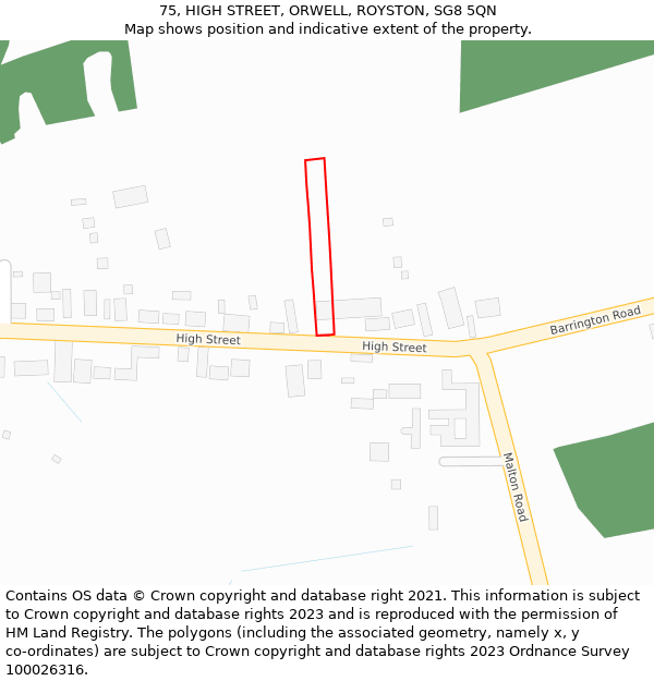 75, HIGH STREET, ORWELL, ROYSTON, SG8 5QN: Location map and indicative extent of plot