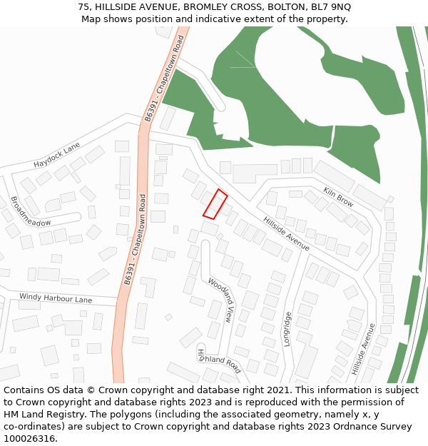 75, HILLSIDE AVENUE, BROMLEY CROSS, BOLTON, BL7 9NQ: Location map and indicative extent of plot