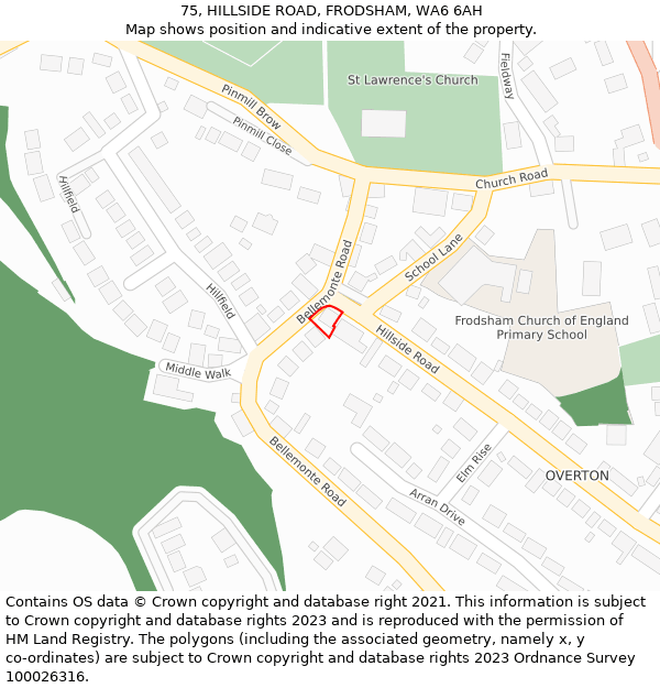 75, HILLSIDE ROAD, FRODSHAM, WA6 6AH: Location map and indicative extent of plot