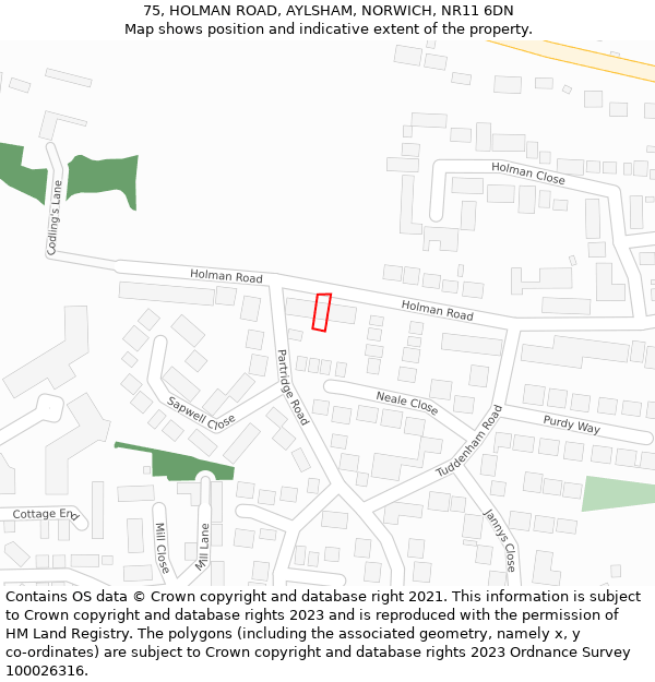 75, HOLMAN ROAD, AYLSHAM, NORWICH, NR11 6DN: Location map and indicative extent of plot