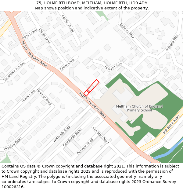 75, HOLMFIRTH ROAD, MELTHAM, HOLMFIRTH, HD9 4DA: Location map and indicative extent of plot