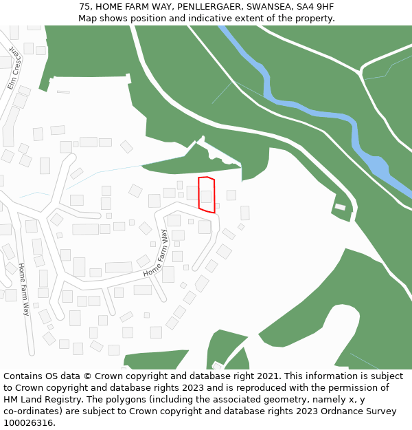 75, HOME FARM WAY, PENLLERGAER, SWANSEA, SA4 9HF: Location map and indicative extent of plot